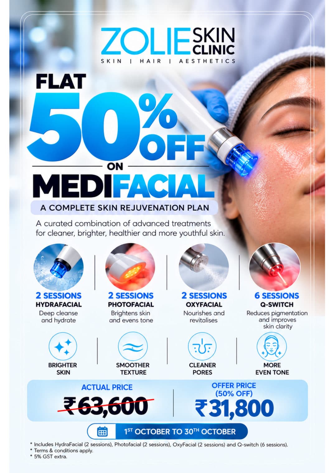 Flat 50% off on Medifacial complete skin rejuvenation plan